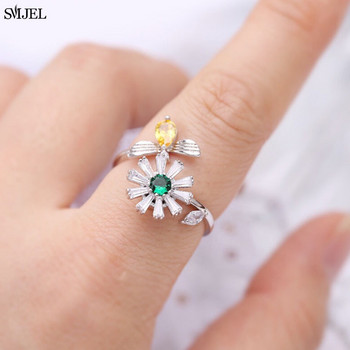 SMJEL Luxury Anxiety Ring Fidget Spinner για γυναίκες Κρυστάλλινο λουλούδι δαχτυλίδι πεταλούδας μελισσών που περιστρέφεται κατά του στρες Δώρα γάμου κοσμήματα
