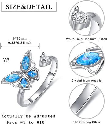 SMJEL Луксозен пръстен за безпокойство Fidget Spinner за жени Crystal Flower Bee Butterfly Ring Spinning Anti Stress Wedding Jewelry Gifts