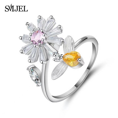 SMJEL Luksuzni Anxiety Ring Fidget Spinner za žene Crystal Flower Bee Butterfly Ring Spinning Anti-Stress Wedding Jewelry Darovi
