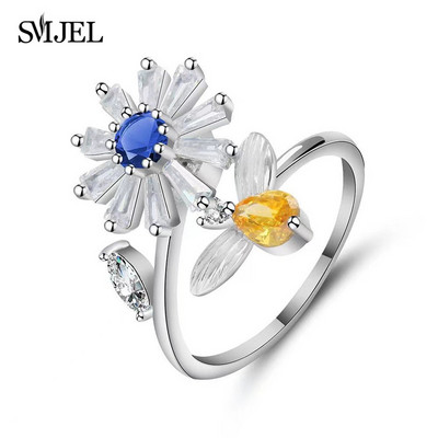 SMJEL Luksuzni Anxiety Ring Fidget Spinner za žene Crystal Flower Bee Butterfly Ring Spinning Anti-Stress Wedding Jewelry Darovi