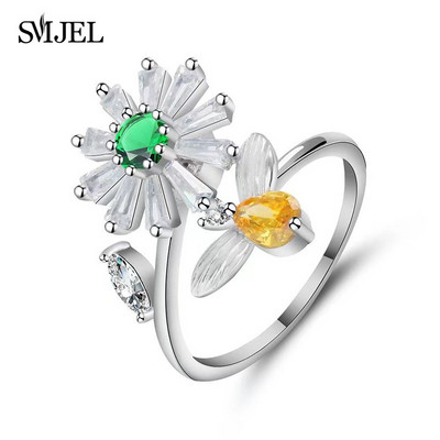 SMJEL Luksuzni Anxiety Ring Fidget Spinner za žene Crystal Flower Bee Butterfly Ring Spinning Anti-Stress Wedding Jewelry Darovi