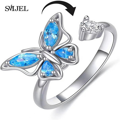 SMJEL Luksuzni Anxiety Ring Fidget Spinner za žene Crystal Flower Bee Butterfly Ring Spinning Anti-Stress Wedding Jewelry Darovi
