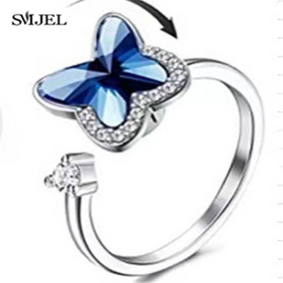 SMJEL Luksuzni Anxiety Ring Fidget Spinner za žene Crystal Flower Bee Butterfly Ring Spinning Anti-Stress Wedding Jewelry Darovi