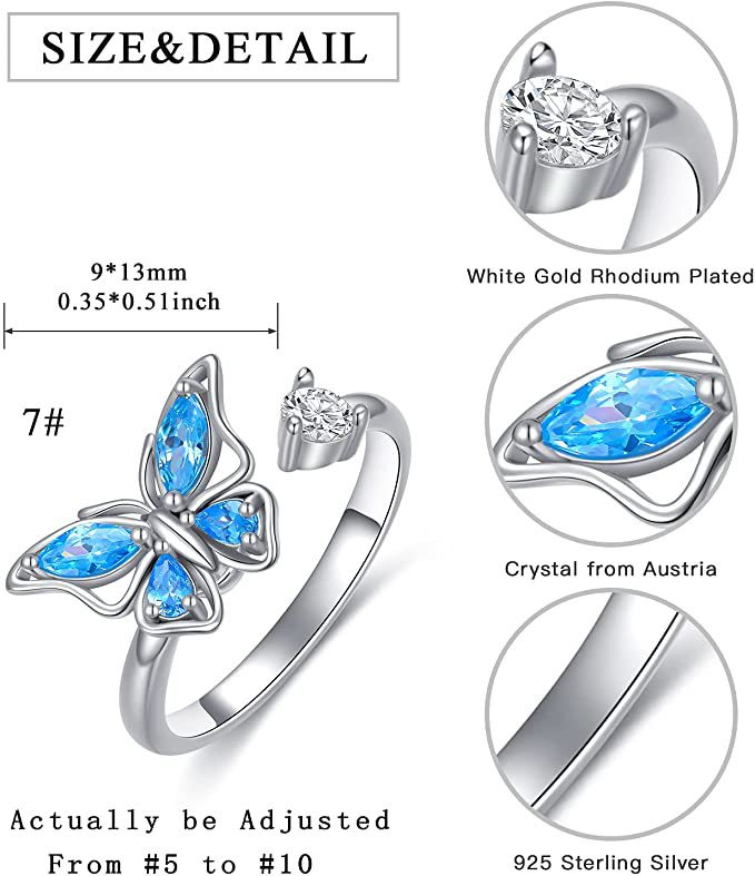 SMJEL Luksuzni Anxiety Ring Fidget Spinner za žene Crystal Flower Bee Butterfly Ring Spinning Anti-Stress Wedding Jewelry Darovi