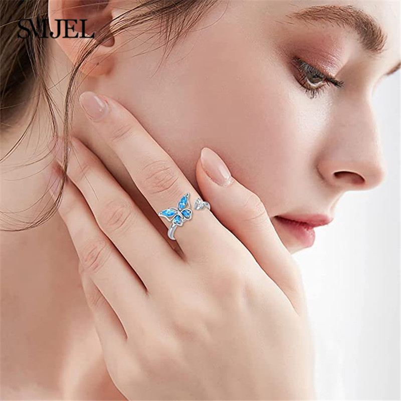 SMJEL Luksuzni Anxiety Ring Fidget Spinner za žene Crystal Flower Bee Butterfly Ring Spinning Anti-Stress Wedding Jewelry Darovi