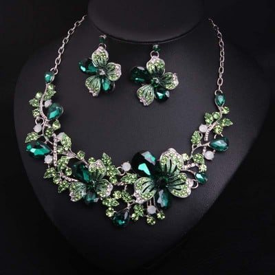 Módne viacfarebné kvetinové náhrdelníky a náušnice, sada svadobných krištáľových šperkov, súpravy, obojky, módne kamienkové náprsníky, svadobné párty