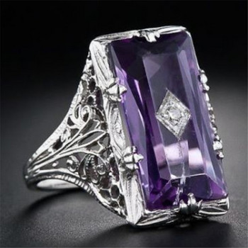 Голям лилав квадратен пръстен с камък, издълбан пръстен с геометричен циркон за жени Годежни бижута Femme Anel L5N507
