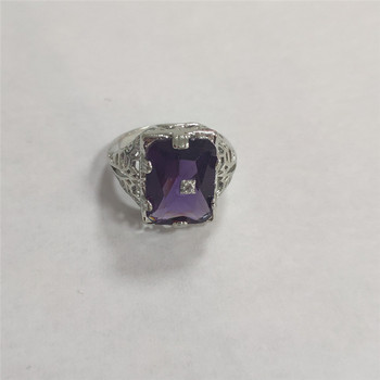 Голям лилав квадратен пръстен с камък, издълбан пръстен с геометричен циркон за жени Годежни бижута Femme Anel L5N507