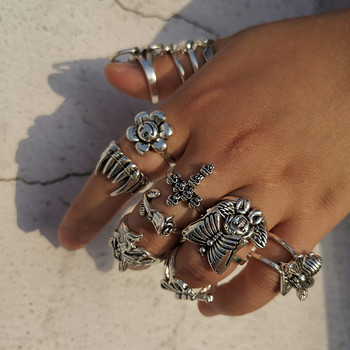 Lost Lady Stylish New Skull Heart Flower Angel Rings for Women Hip Hop Exaggerated Silver Color Finger Rings Κοσμήματα χονδρικής