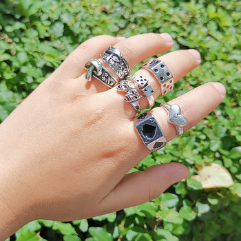 Lost Lady Стилни нови Череп Сърце Цвете Ангелски пръстени за жени Хип-хоп Преувеличени сребърни пръстени пръстени Бижута на едро