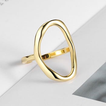 QMCOCO Минималистичен неправилен издълбан овален сребрист цвят Геометричен пръстен за жени Отворени пръстени Изящни бижута Орнамент Подаръци