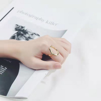 QMCOCO Минималистичен неправилен издълбан овален сребрист цвят Геометричен пръстен за жени Отворени пръстени Изящни бижута Орнамент Подаръци