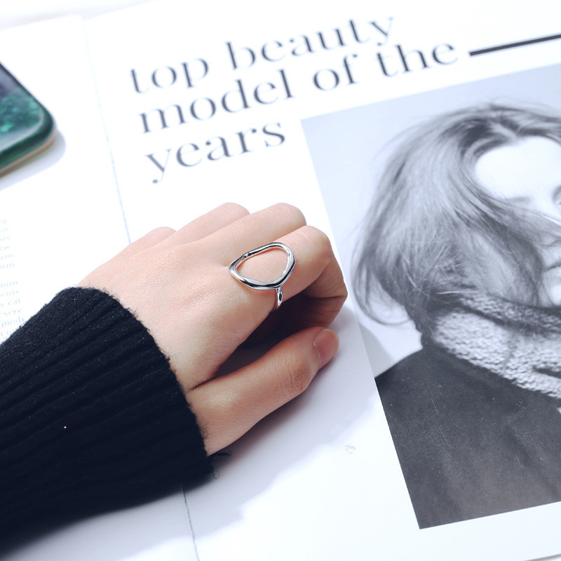 QMCOCO Minimalistinis netaisyklingas tuščiaviduris ovalus sidabro spalvos geometrinis žiedas moterims atviri žiedai puikūs papuošalai, papuošalai dovanos