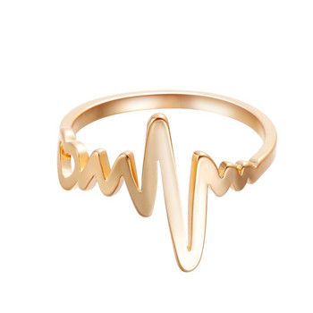 Χρυσό Χρώμα Heart Beat δαχτυλίδια για γυναίκες Γεωμετρικό ECG Ηλεκτροκαρδιογράφημα Δαχτυλίδι Fashion Party Knuckle Κοσμήματα bague femme