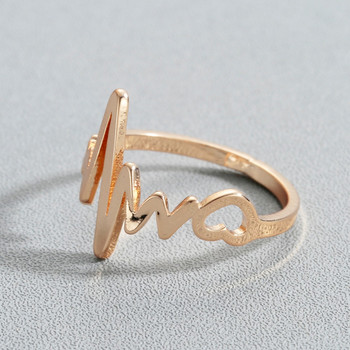 Пръстени със сърдечен ритъм в златен цвят за жени Геометричен ЕКГ пръстен с електрокардиограма Модни парти бижута с кокалчета bagues femme