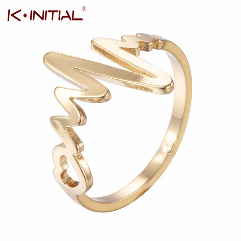 Inele de bataie a inimii de culoare aurie pentru femei Inel geometric cu electrocardiogramă ECG, bijuterii la modă pentru petrecere, bagues femme