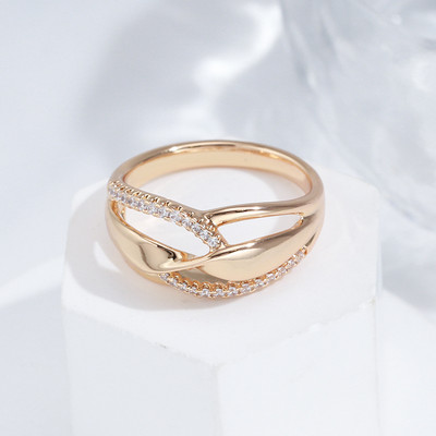 Luksuzno prstenje s šupljom uvijenom linijom novog dizajna za žene ružičasto zlato, sićušni cirkoni, fini nakit za prste, modni trendovi za zabave, seksi prstenje