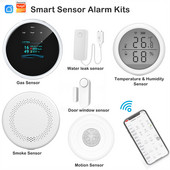 Namų saugumas Apsauga Tuya Wifi signalizacijos sistemos rinkiniai pasidaryk pats Dūmų dujų temperatūra karščio gaisro įspėjimo durų vandens detektorius judesio jutiklis