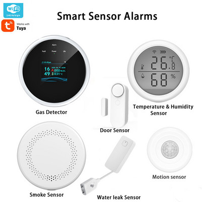 Namų saugumas Apsauga Tuya Wifi signalizacijos sistemos rinkiniai pasidaryk pats Dūmų dujų temperatūra karščio gaisro įspėjimo durų vandens detektorius judesio jutiklis