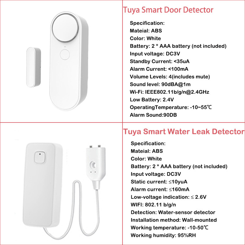Namų saugumas Apsauga Tuya Wifi signalizacijos sistemos rinkiniai pasidaryk pats Dūmų dujų temperatūra karščio gaisro įspėjimo durų vandens detektorius judesio jutiklis
