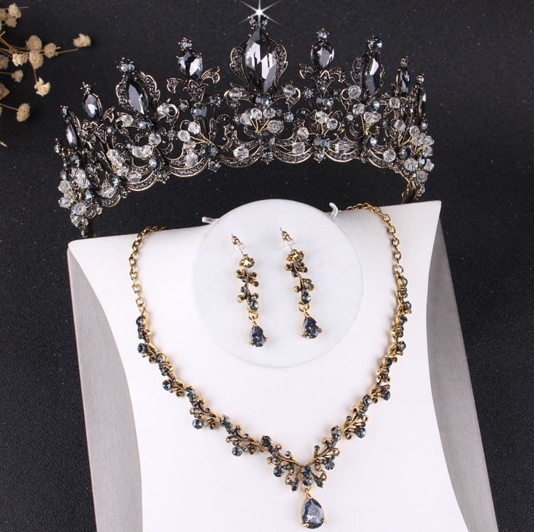 Barokiniai vintažiniai juodi krištoliniai tiaros karūnos karoliai auskarai dirbtinių perlų vestuvinių papuošalų rinkiniai moterims vestuviniai aksesuarai
