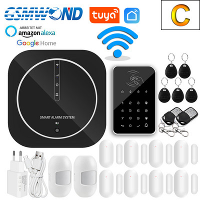 Tuya WiFi signalizacijos sistema GSM Smart Home Security Apsauga Signalizacija 11 Kalbos keitimo palaikymas Alexa Google Assistant