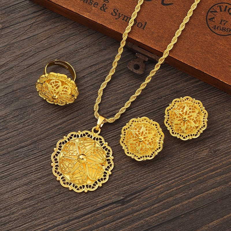 Naujausi Etiopijos papuošalų rinkiniai Pakabukai Auskarai Žiedai Afrikos Eritrėjos Habesha Vestuvių Sužadėtuvių Dovanos