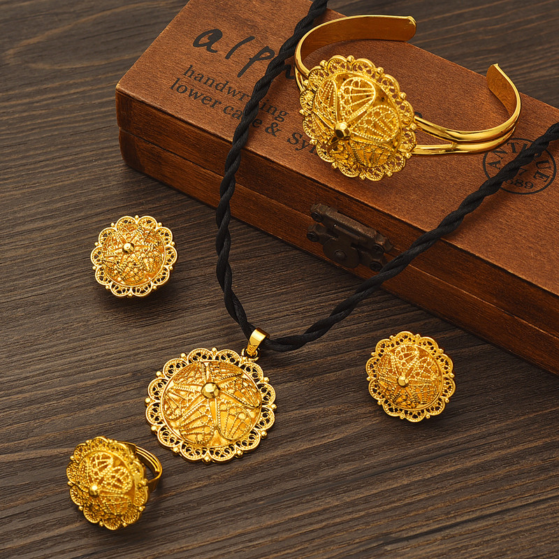 Naujausi Etiopijos papuošalų rinkiniai Pakabukai Auskarai Žiedai Afrikos Eritrėjos Habesha Vestuvių Sužadėtuvių Dovanos