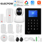 Elecpow Tuya Smart Home WIFI GSM apsaugos signalizacijos sistema Belaidė įsilaužimo judesio detektorius dūmų durų langų jutiklis IP kamera