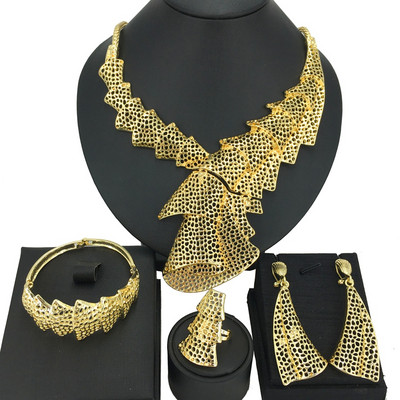 Madingi itališko dizaino moteriški dideli karoliai papuošalų rinkinys Originalus paauksuotas prabangus Dubajaus vestuvių papuošalas Nemokamas pristatymas FHK13667