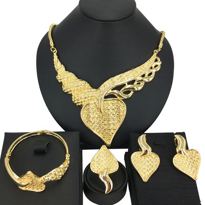 Madingi itališko dizaino moteriški dideli karoliai papuošalų rinkinys Originalus paauksuotas prabangus Dubajaus vestuvių papuošalas Nemokamas pristatymas FHK13667