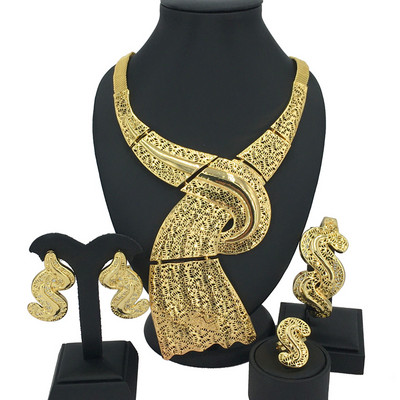 Madingi itališko dizaino moteriški dideli karoliai papuošalų rinkinys Originalus paauksuotas prabangus Dubajaus vestuvių papuošalas Nemokamas pristatymas FHK13667