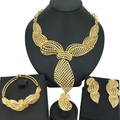 Madingi itališko dizaino moteriški dideli karoliai papuošalų rinkinys Originalus paauksuotas prabangus Dubajaus vestuvių papuošalas Nemokamas pristatymas FHK13667