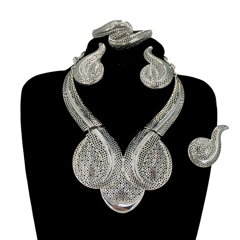 Madingi itališko dizaino moteriški dideli karoliai papuošalų rinkinys Originalus paauksuotas prabangus Dubajaus vestuvių papuošalas Nemokamas pristatymas FHK13667