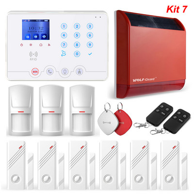 „Wolf-Guard Wifi GSM LCD“ namų signalizacijos apsaugos sistema „TuYa APP“ valdymas 11 kalbų „pasidaryk pats“ fotoaparatas, saulės sirena, PIR detektorius, durų jutiklis