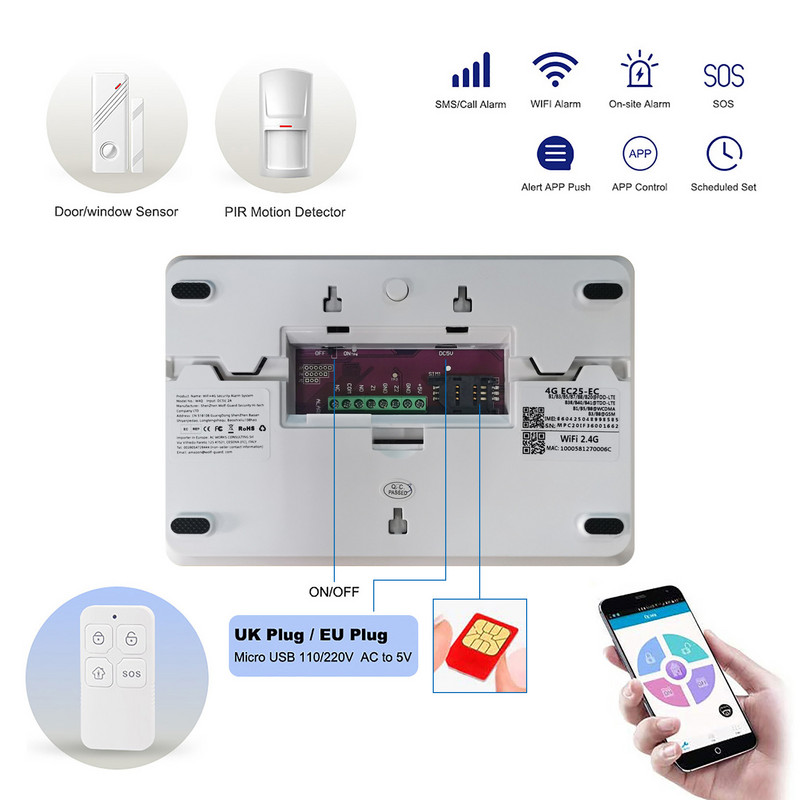 „Wolf-Guard Wifi GSM LCD“ namų signalizacijos apsaugos sistema „TuYa APP“ valdymas 11 kalbų „pasidaryk pats“ fotoaparatas, saulės sirena, PIR detektorius, durų jutiklis