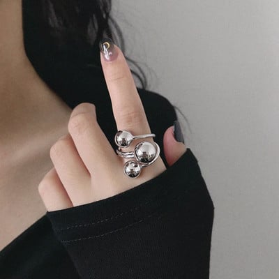 Pretjerano metalno prstenje s kuglicama za žene Punk djevojke Hip Hop Harajuku Zlatno srebrna boja Otvoreni prsten Šarm Nakit Dodaci Pokloni