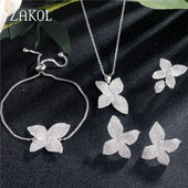ZAKOL Luksuzni AAA kubični cirkon Micro Pave Flower Naušnice Prsten Narukvica Ogrlica Set za žene Vjenčani Anneaux nakit FSSP3077