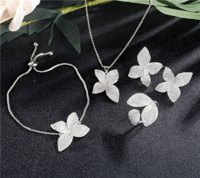 ZAKOL Luksuzni AAA kubični cirkon Micro Pave Flower Naušnice Prsten Narukvica Ogrlica Set za žene Vjenčani Anneaux nakit FSSP3077