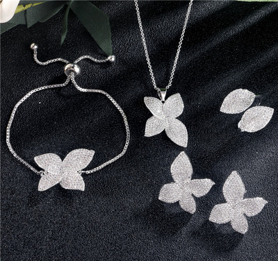 ZAKOL Luksuzni AAA kubični cirkon Micro Pave Flower Naušnice Prsten Narukvica Ogrlica Set za žene Vjenčani Anneaux nakit FSSP3077