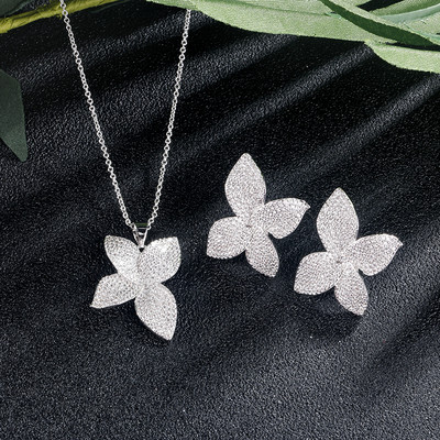 ZAKOL Luksuzni AAA kubični cirkon Micro Pave Flower Naušnice Prsten Narukvica Ogrlica Set za žene Vjenčani Anneaux nakit FSSP3077