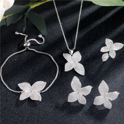 ZAKOL Luksuzni AAA kubični cirkon Micro Pave Flower Naušnice Prsten Narukvica Ogrlica Set za žene Vjenčani Anneaux nakit FSSP3077