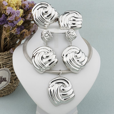 Prabangus moteriškų papuošalų rinkinys Aukso spalvos karoliai didelis apskritimas auskarai apyrankės žiedas madingoms moterims Dubajaus Afrikos vakarėlio papuošalai