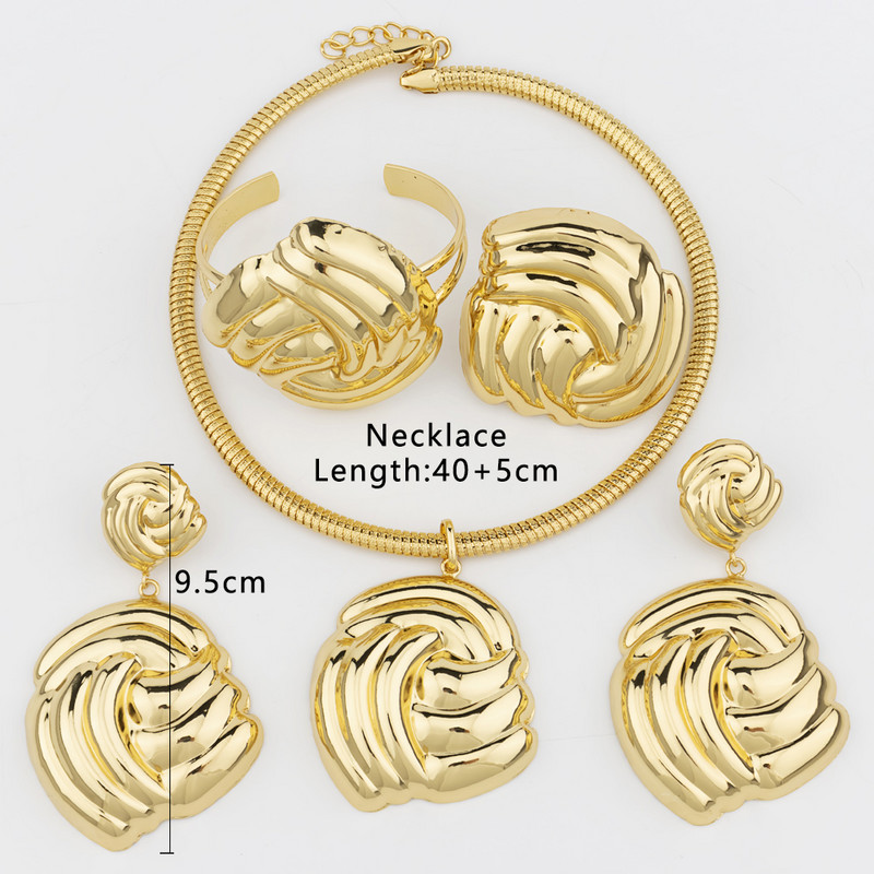 Prabangus moteriškų papuošalų rinkinys Aukso spalvos karoliai didelis apskritimas auskarai apyrankės žiedas madingoms moterims Dubajaus Afrikos vakarėlio papuošalai