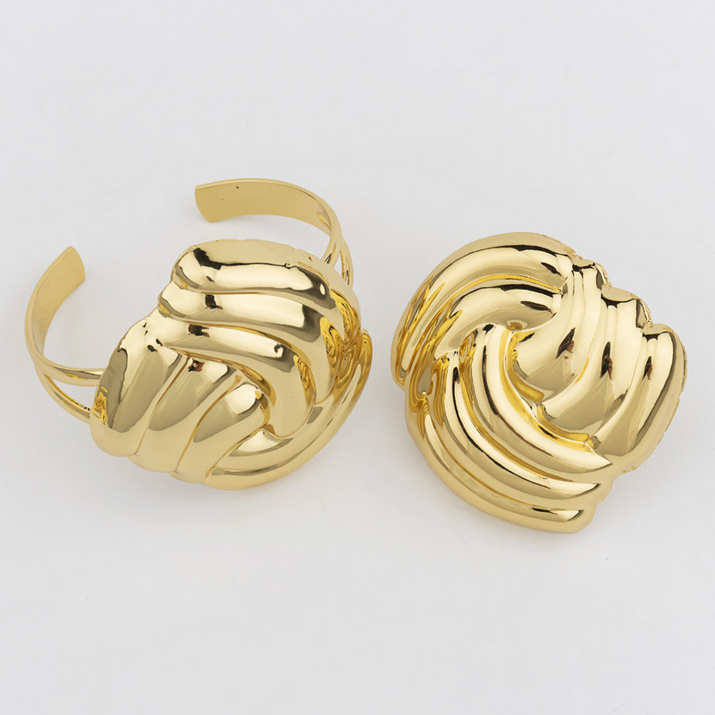 Prabangus moteriškų papuošalų rinkinys Aukso spalvos karoliai didelis apskritimas auskarai apyrankės žiedas madingoms moterims Dubajaus Afrikos vakarėlio papuošalai