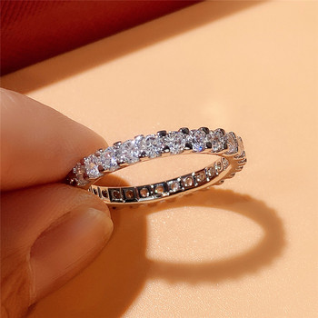 Нови модни тънки пръстени Huitan Сребърна лента с лъскав кубичен цирконий Прости стилни аксесоари за ежедневно облекло за жени
