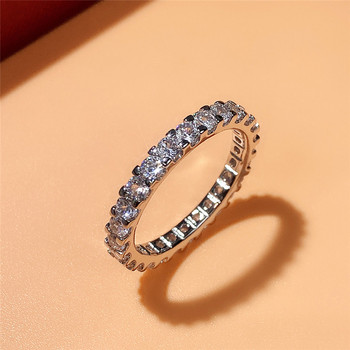 Нови модни тънки пръстени Huitan Сребърна лента с лъскав кубичен цирконий Прости стилни аксесоари за ежедневно облекло за жени