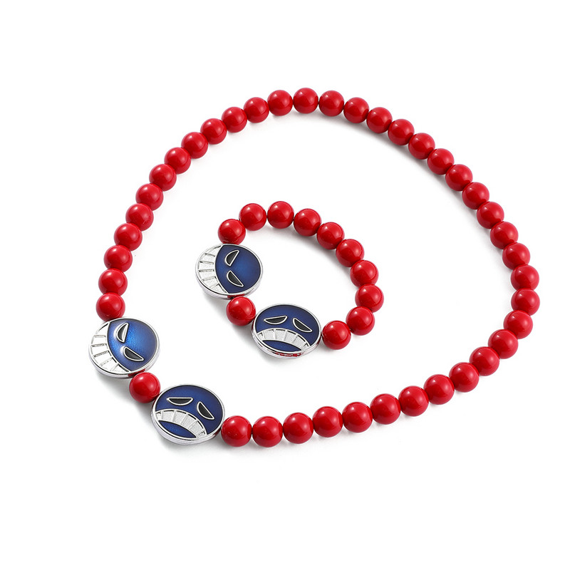 Portgas D Ace karoliai Luffy Red Beads karoliai apyrankės Cosplay kaklo aksesuarai vyrams Choker Kolye baltabarzdžių papuošalai