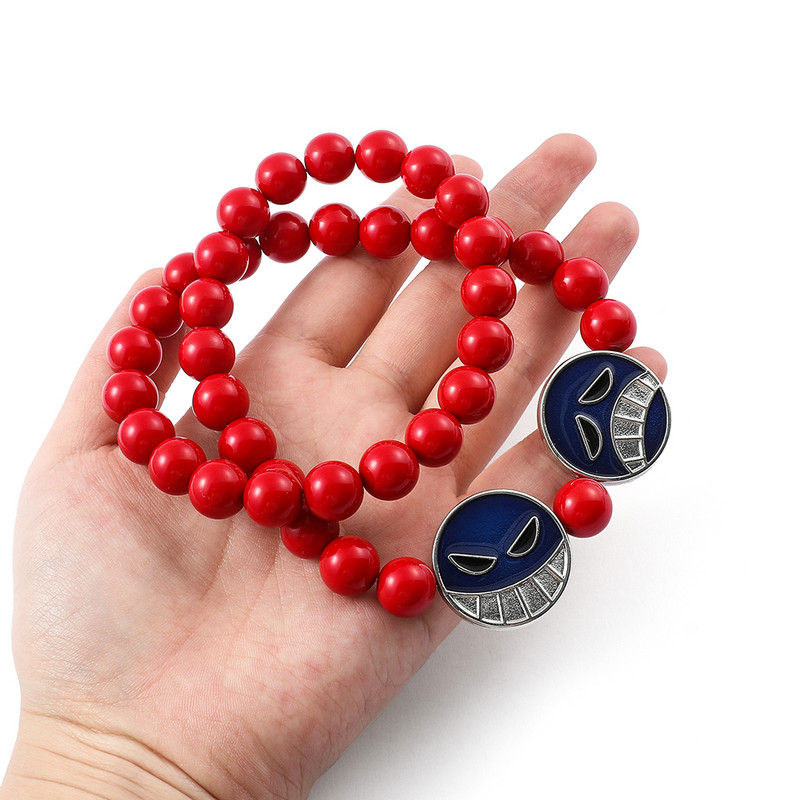 Portgas D Ace karoliai Luffy Red Beads karoliai apyrankės Cosplay kaklo aksesuarai vyrams Choker Kolye baltabarzdžių papuošalai