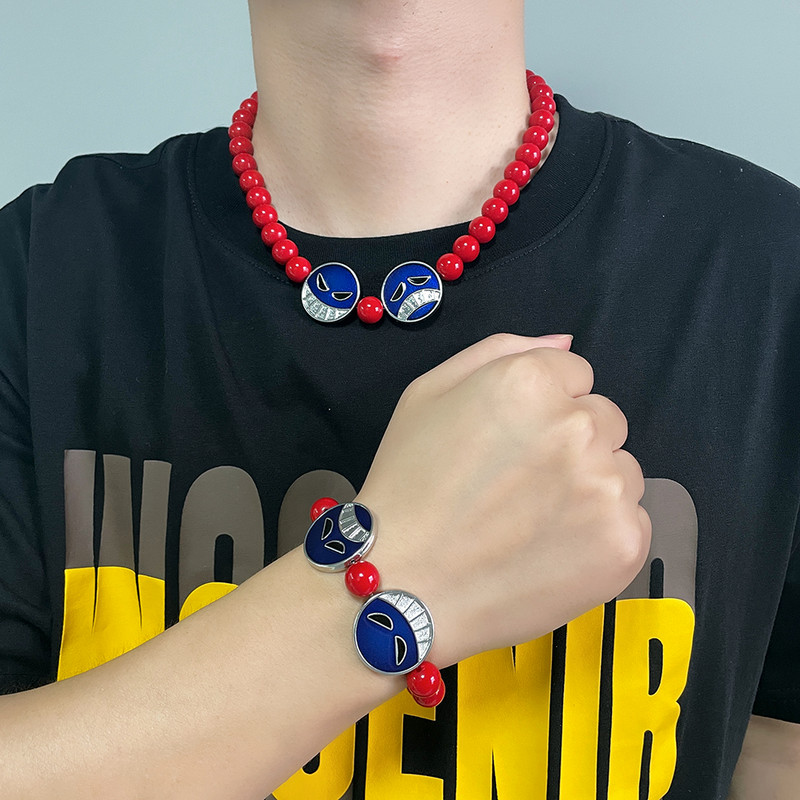 Portgas D Ace karoliai Luffy Red Beads karoliai apyrankės Cosplay kaklo aksesuarai vyrams Choker Kolye baltabarzdžių papuošalai